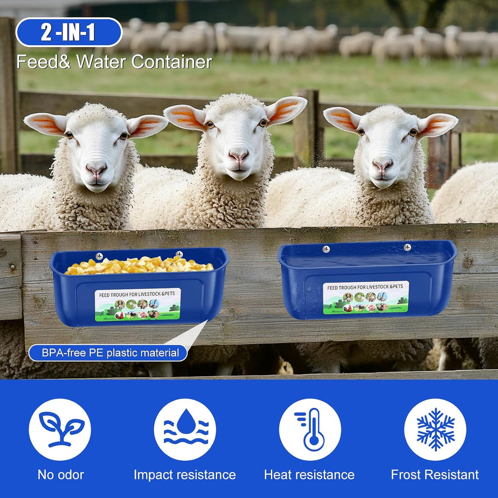 Chicken Feeder Waterer, 3 Pack Duck Feeder Supplies, Hanging Fence Feed Trough with Clips for Goat, Sheeple, Piglet, Gooses, Turkeys, Dog Livestock Poultry, Blue