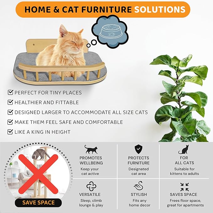 Cat Wall Shelves with 3 Steps – Modern Wood Wall Mounted Furniture, Climber & - Image 2