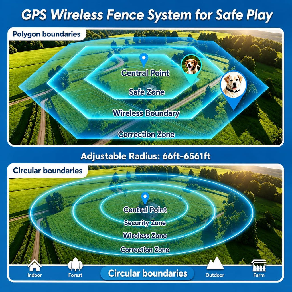 Smart GPS Wireless Dog Fence System Collar for Remote Control Pets Boundary