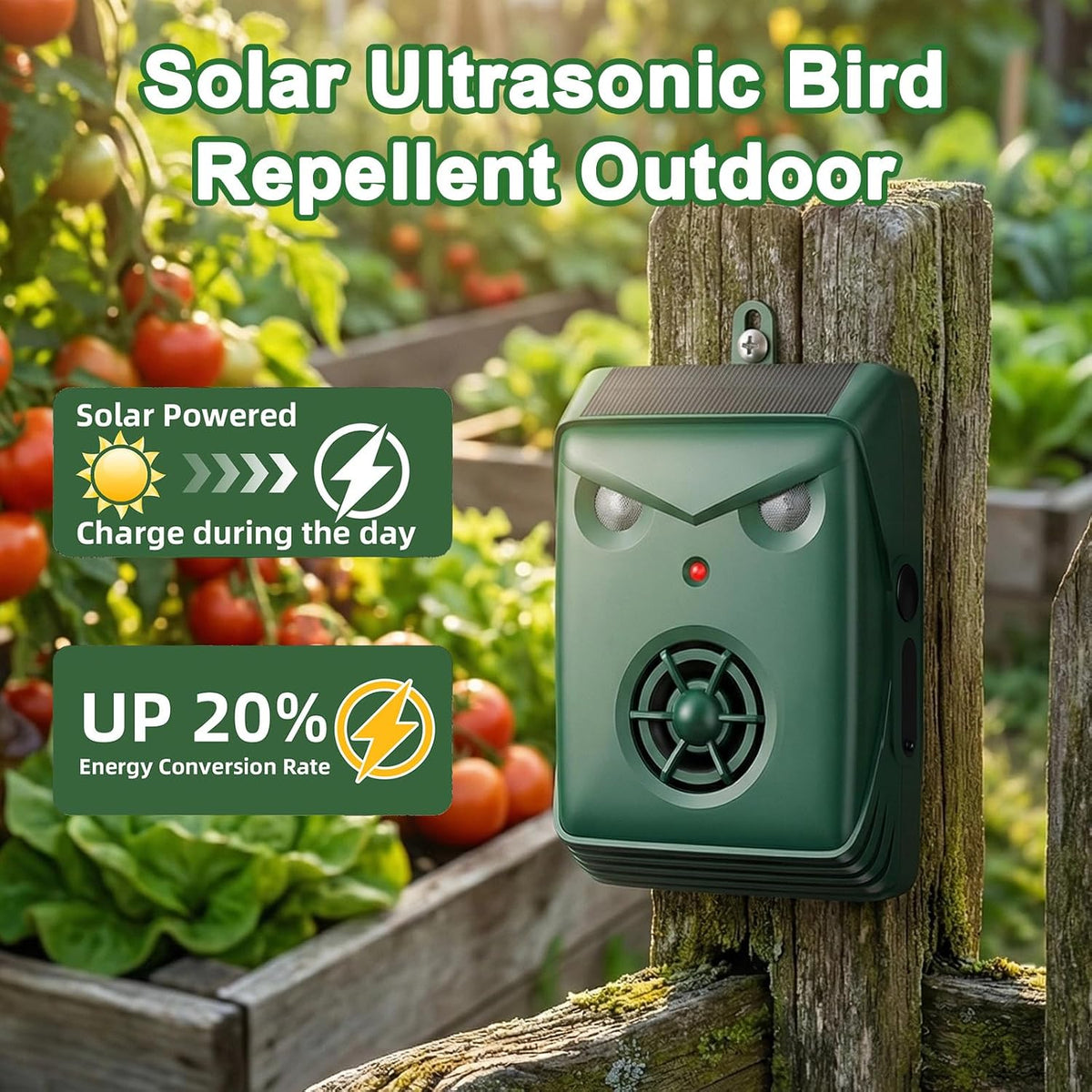 2026 Solar Ultrasonic Bird Repellent Devices Bird Deterrents for Outside Pigeon Repeller Outdoor Animal Repellent Outdoor to Keep Woodpecker Pigeon Out of Balconies Patio Garden(2Pack)