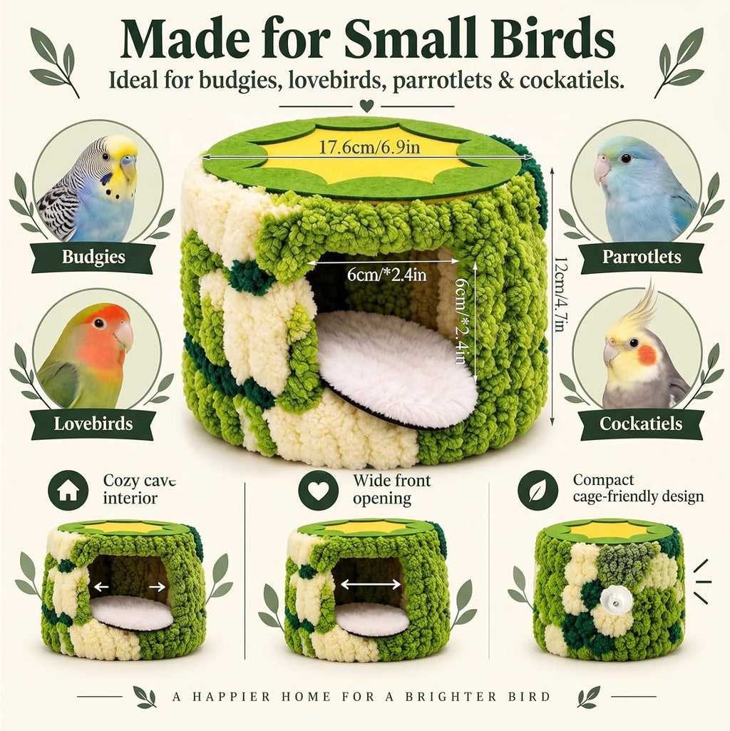 Soft Winter Plush Bird Nest for Cage with Support Frame and 2 Washable Pads