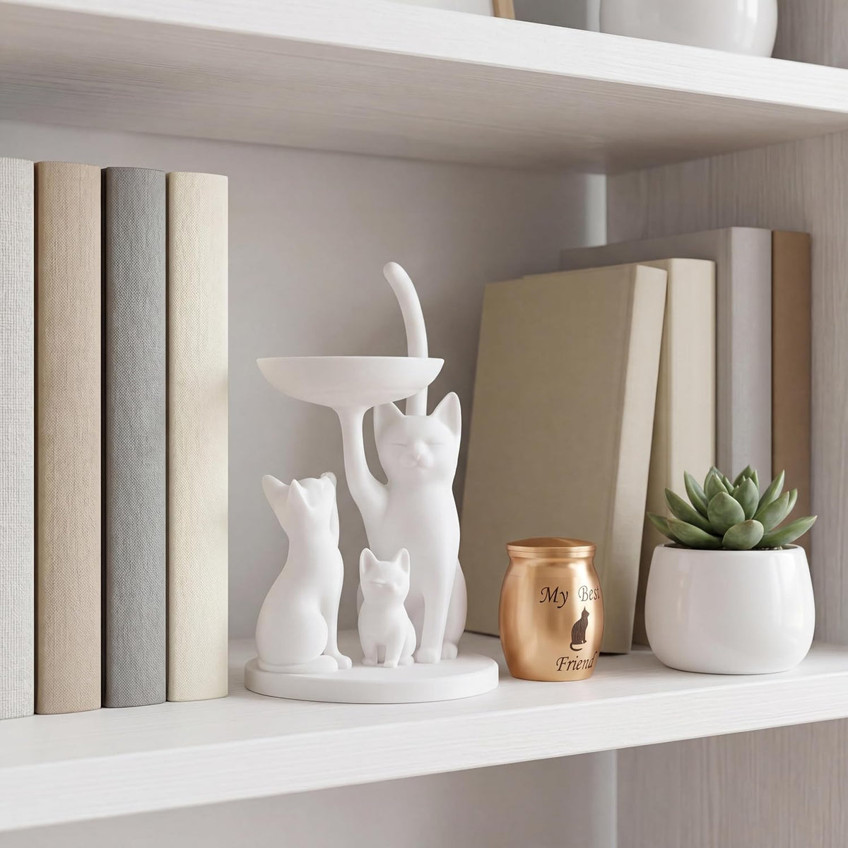 White Cat urn，Cat Memorial,Pet Urn for Cat Ashes