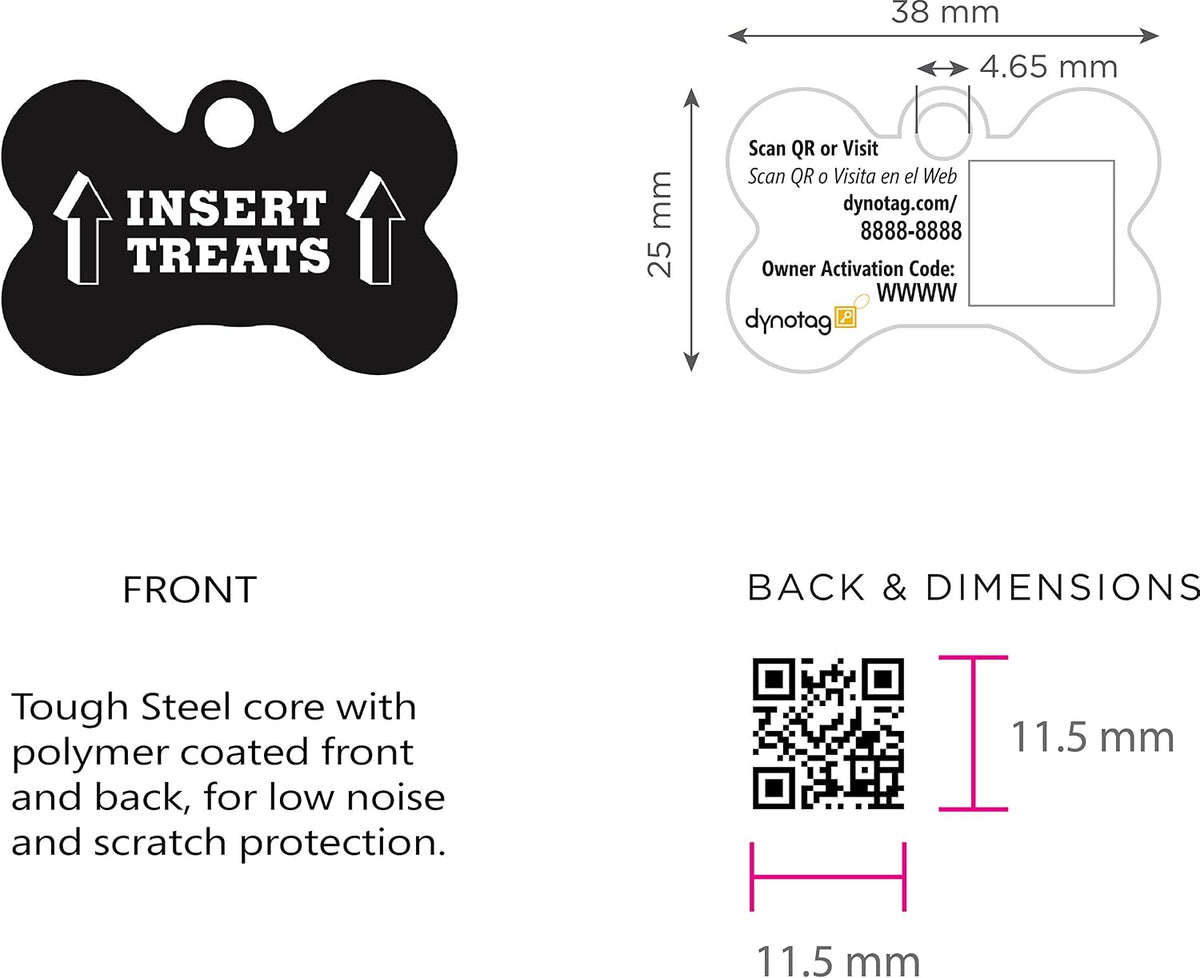 Dynotag® Web Enabled Super Pet ID Smart Tag with DynoIQ™ & Lifetime Recovery Service. Play Series: Bone (Insert Treats)