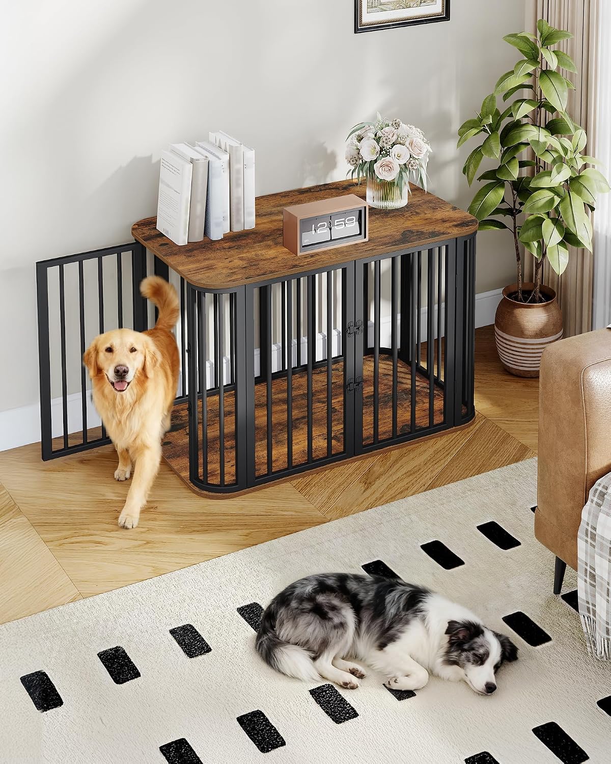 Hzuaneri 39.4 in L Dog Crate Furniture, Wooden Dog Kennel Indoor Dogs Cage