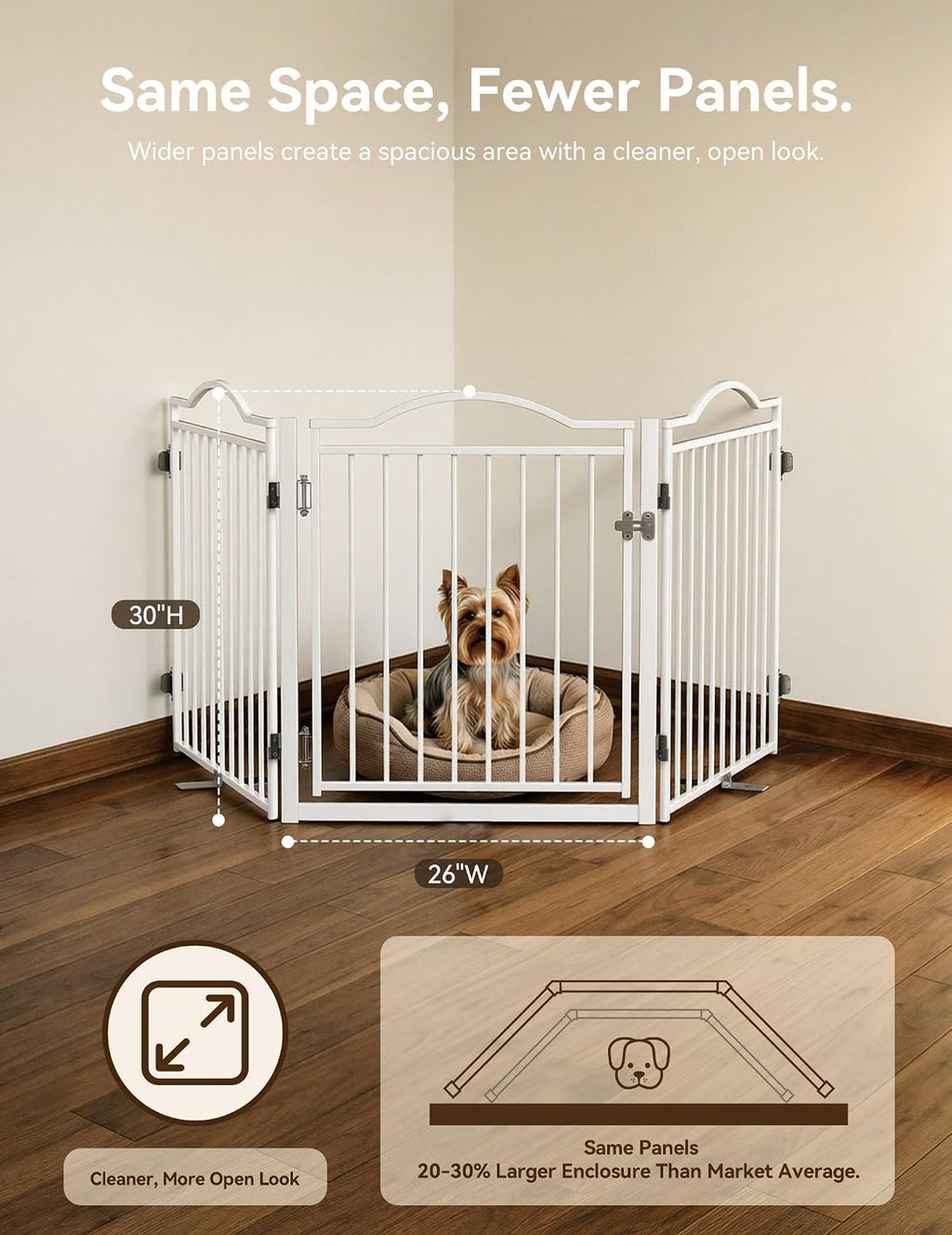 No Pawblems Metal Freestanding Foldable Dog Gate with Door, 30'' Tall