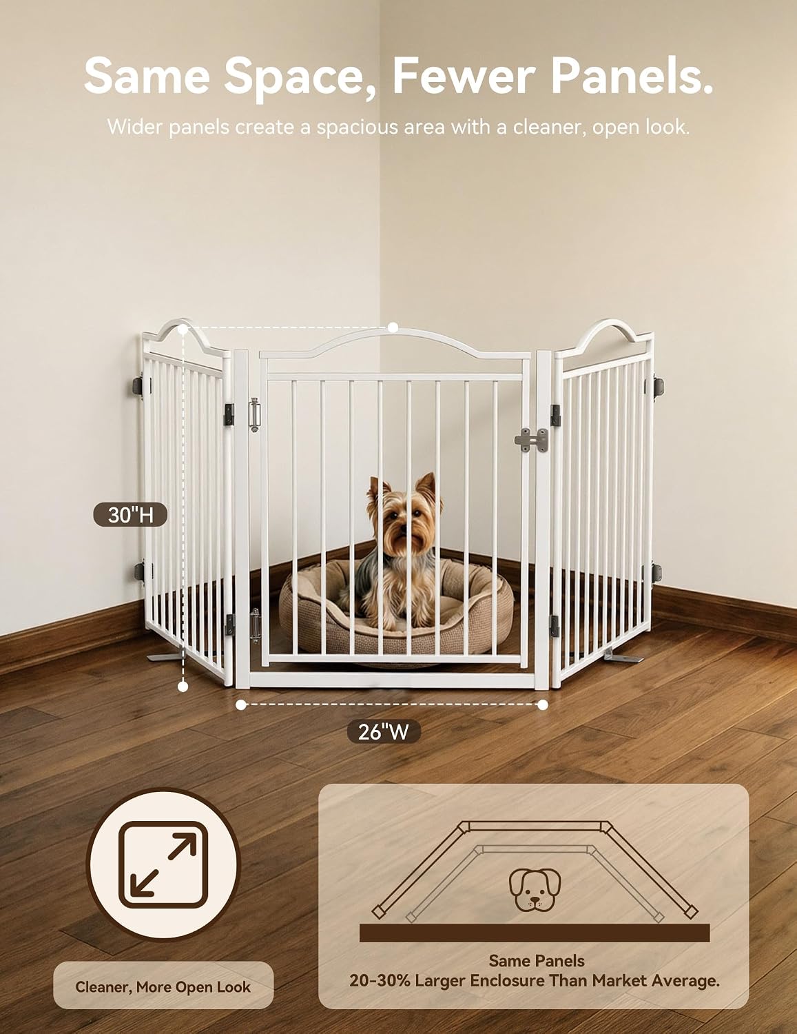No Pawblems Metal Freestanding Foldable Dog Gate with Door, 30'' Tall