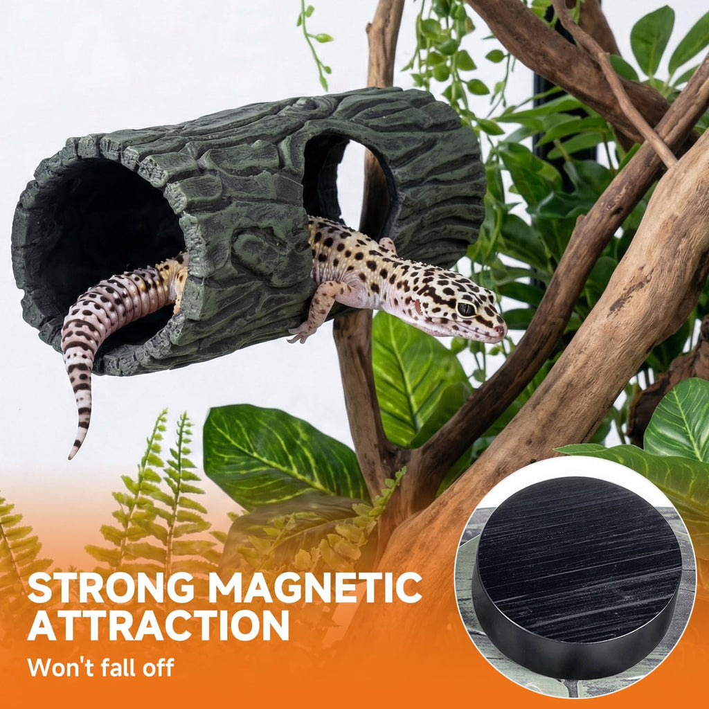 Magnetic Crested Gecko Hide - Resin Hollow Log Cave, Reptile Hide Cave, Reptile & Amphibian Habitat Hideouts, Climbing Toy Reptiles Tank Accessories Terrarium Decor