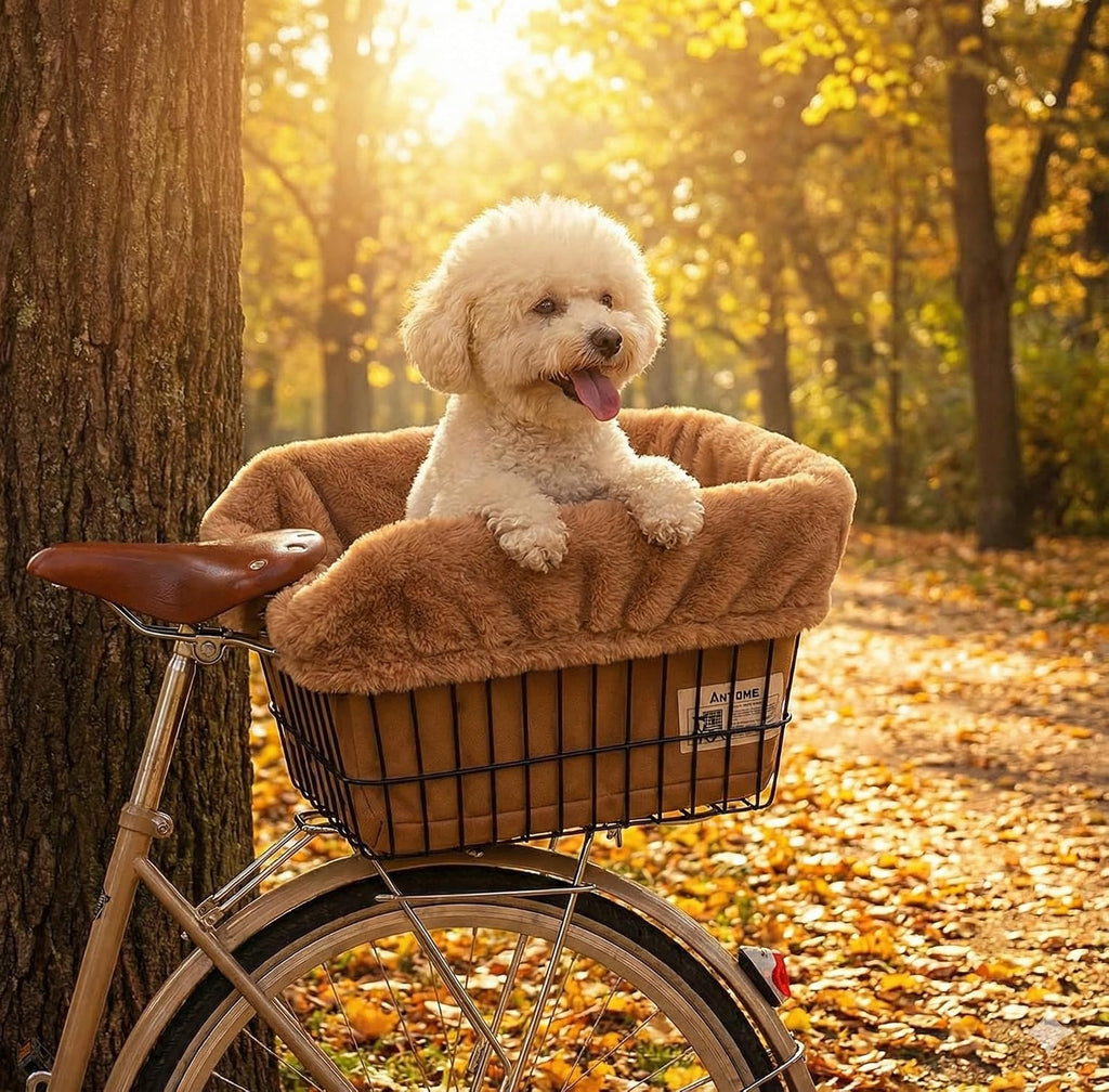 ANZOME Dog Bike Basket Liner, Sherpa Padded Cover, Brown