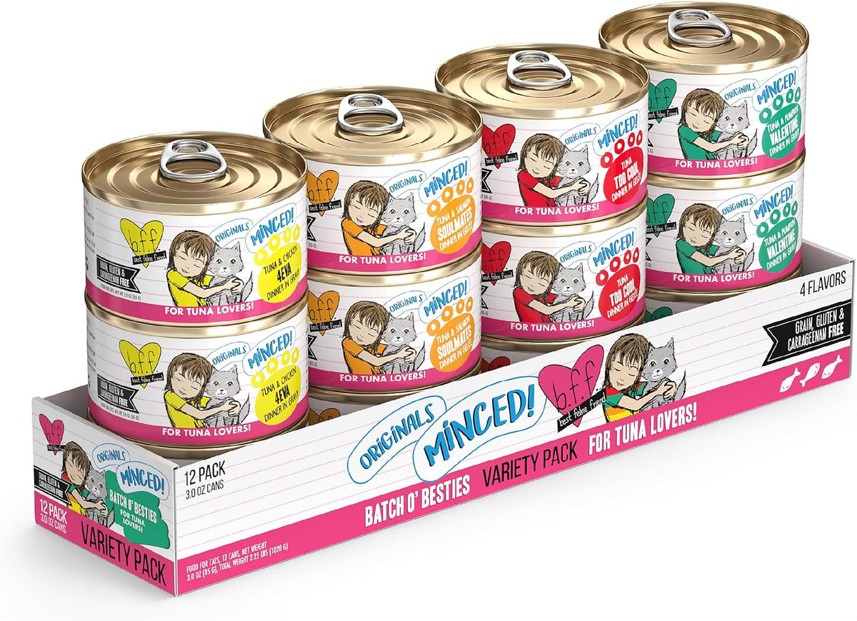 Weruva BFF Minced Natural Wet Cat Food, Batch O Besties Variety Pack, 3oz Can, Pack of 12