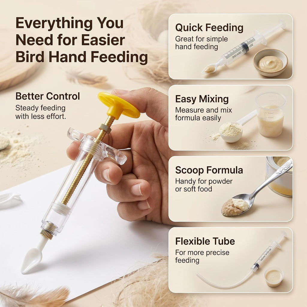 Baby Bird Feeding Syringe with Temperature Strip, Cleaning Brush