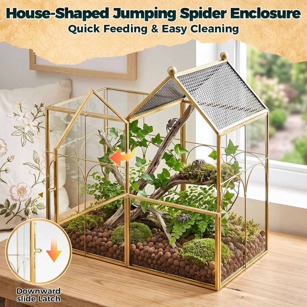 Glass Jumping Spider Enclosure, Front Opening Spider Terrarium Metal Frame