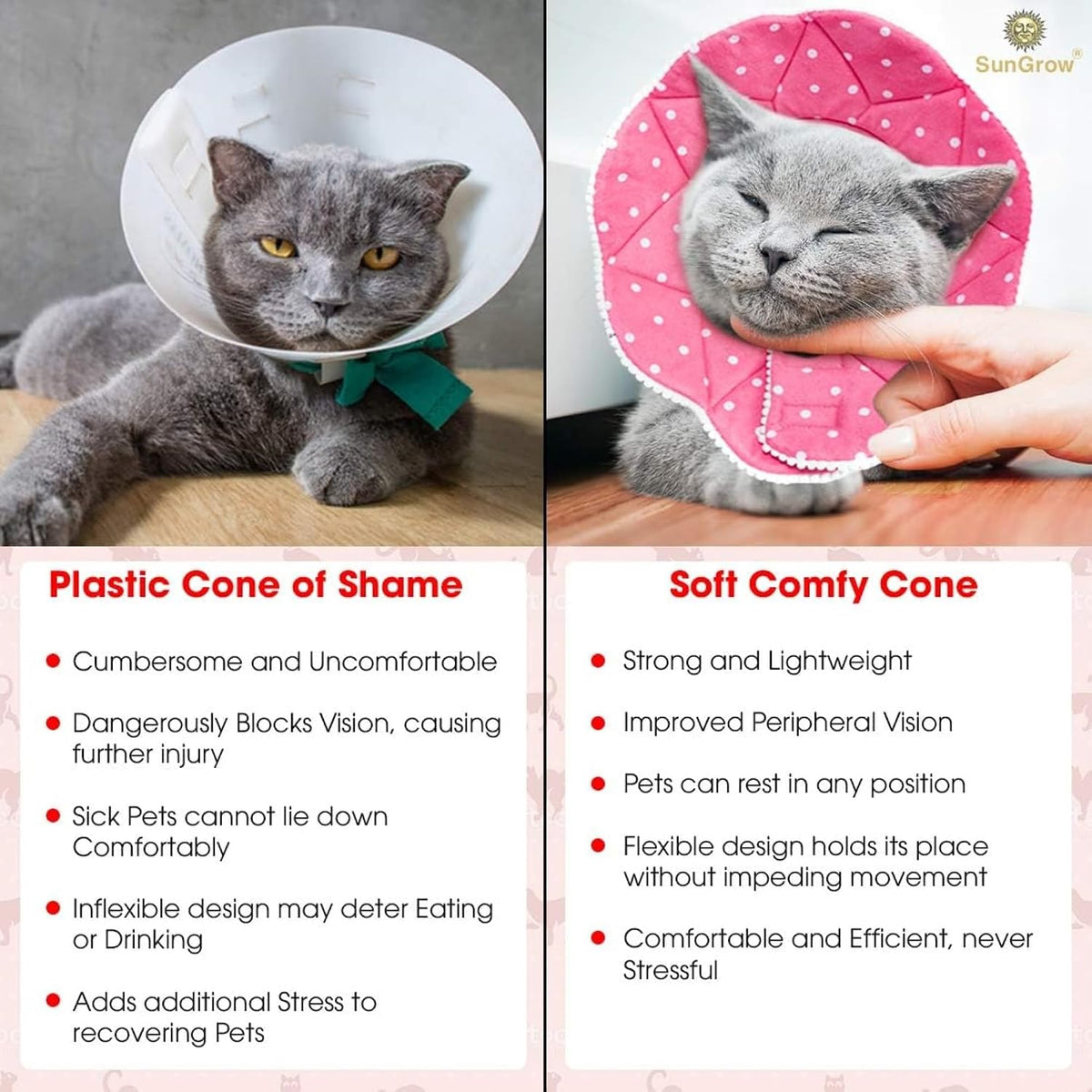 SunGrow Cat Cone Collar Soft Washable, Cat Recovery E Collar Sleep Cone After Surgery to Stop Licking, Pet Cone of Shame Alternatives, Scratch & Bite Proof Grooming Soft Cone for Easy Nail Cutting