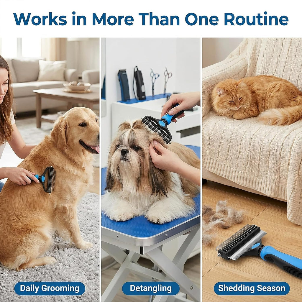 Double-Sided Dematting Rake for Dogs and Cats, Stainless Steel Undercoat Deshedding Comb for Medium and Long Hair