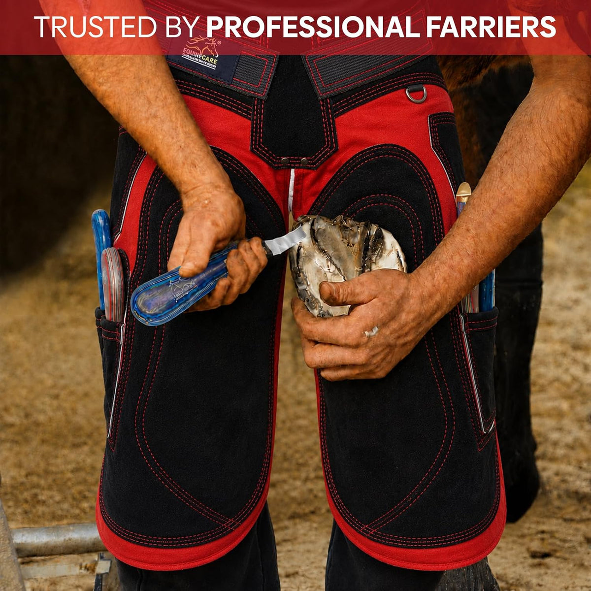 Equine Care Red Farrier Apron Chaps, Leather & Canvas, Back Support, 25in