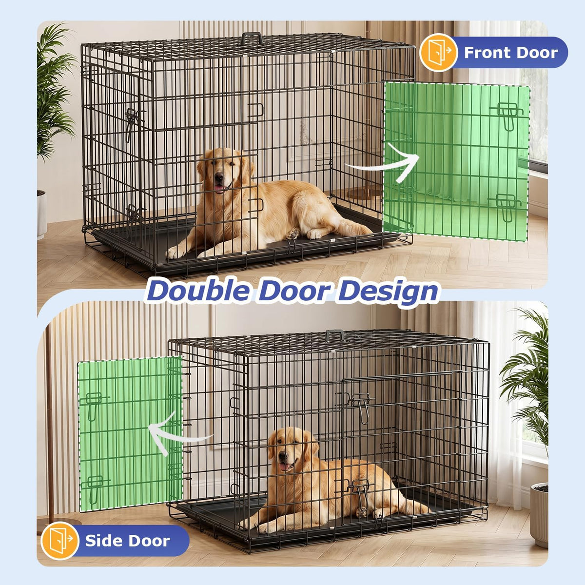 FDW | 48" Foldable Metal Dog Crate | Dark Black | Cage for XL Dogs