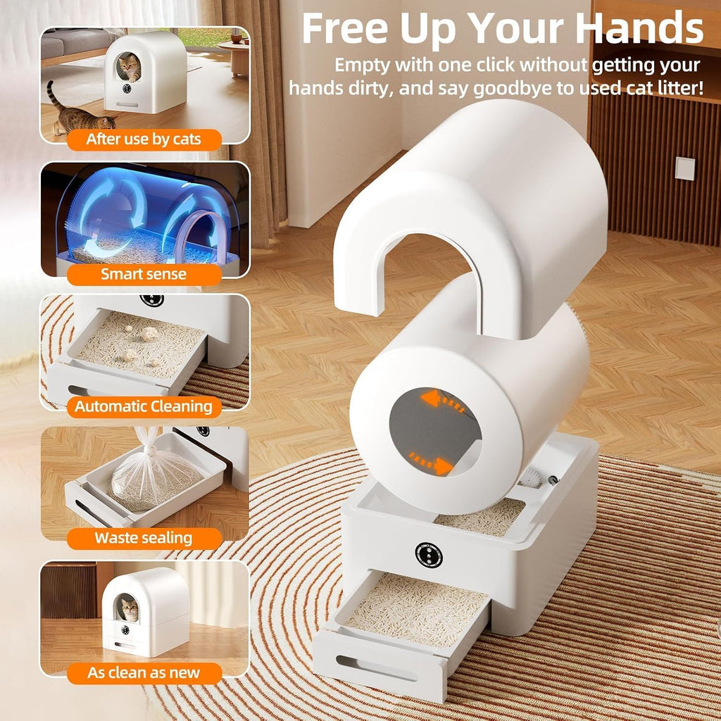 Large Capacity Automatic Cleaning Cat Litter Box with Safety Sensors