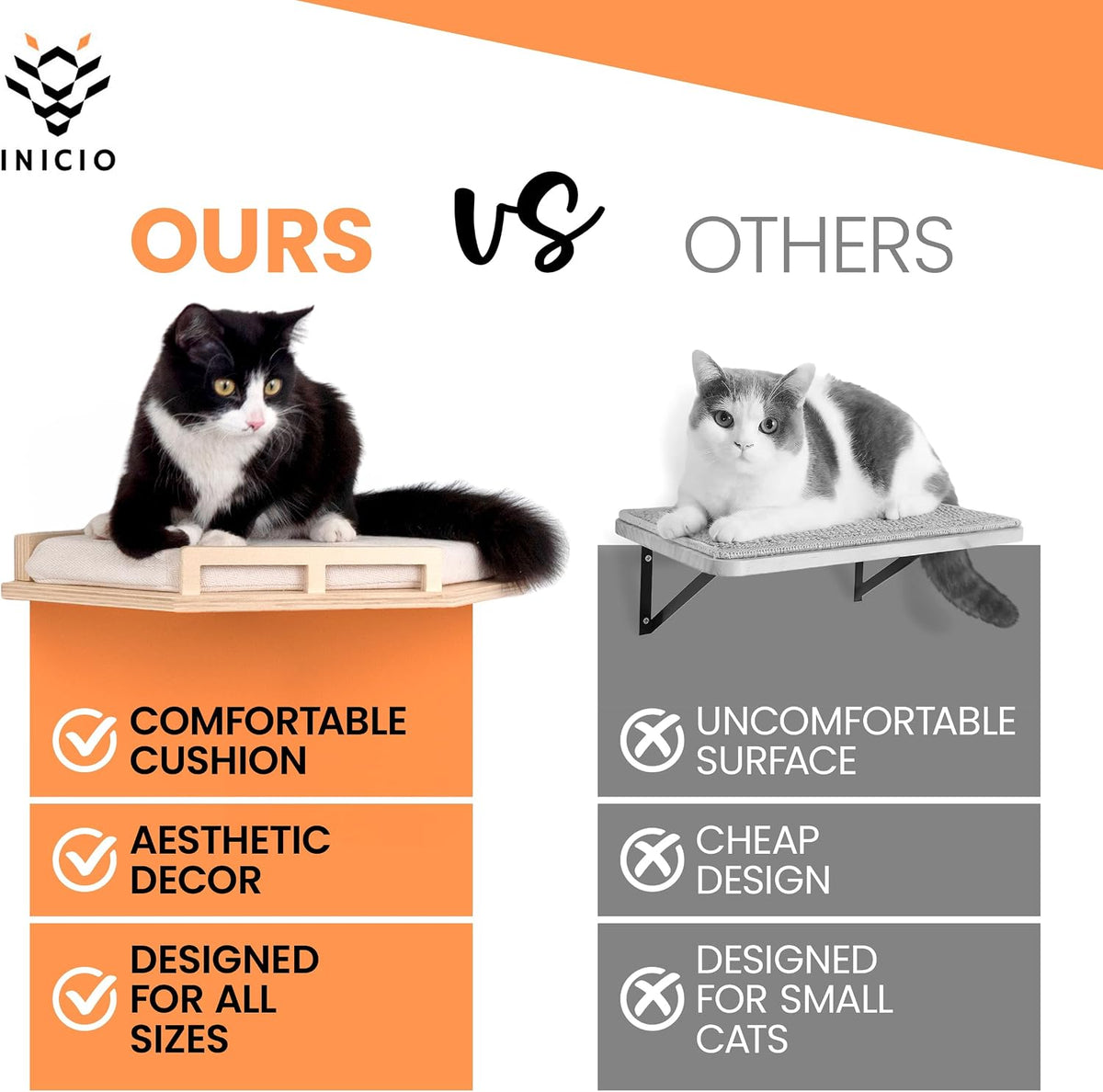 INICO Cat Wall Shelves and Feeding Shelf Bundle - Wall Mounted Cat Furniture with Climbing Shelves and Pet Feeder – Durable and Easy to Install Birch Pet Stairs for Up to 15lbs Cats - Wood Brown