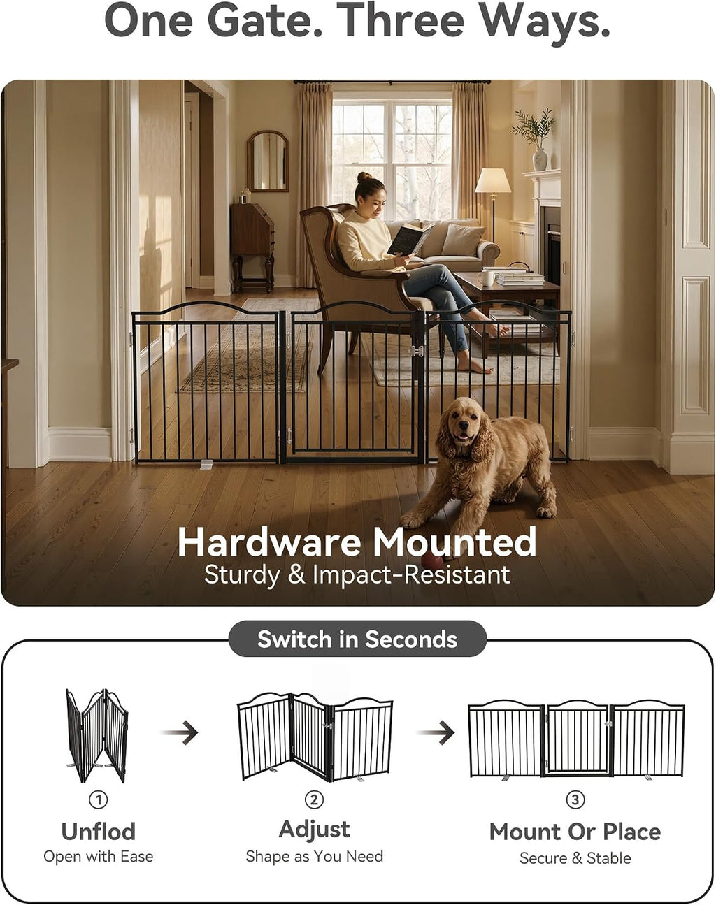 No Pawblems Metal Freestanding Foldable Dog Gate with Door, 30'' Tall
