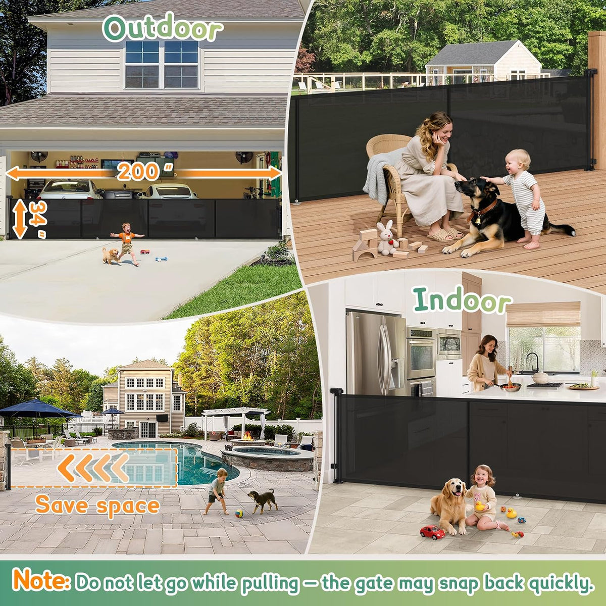 200'' Extra Wide Retractable Baby Gate, 37'' Tall Dog Gate Indoor Outdoor