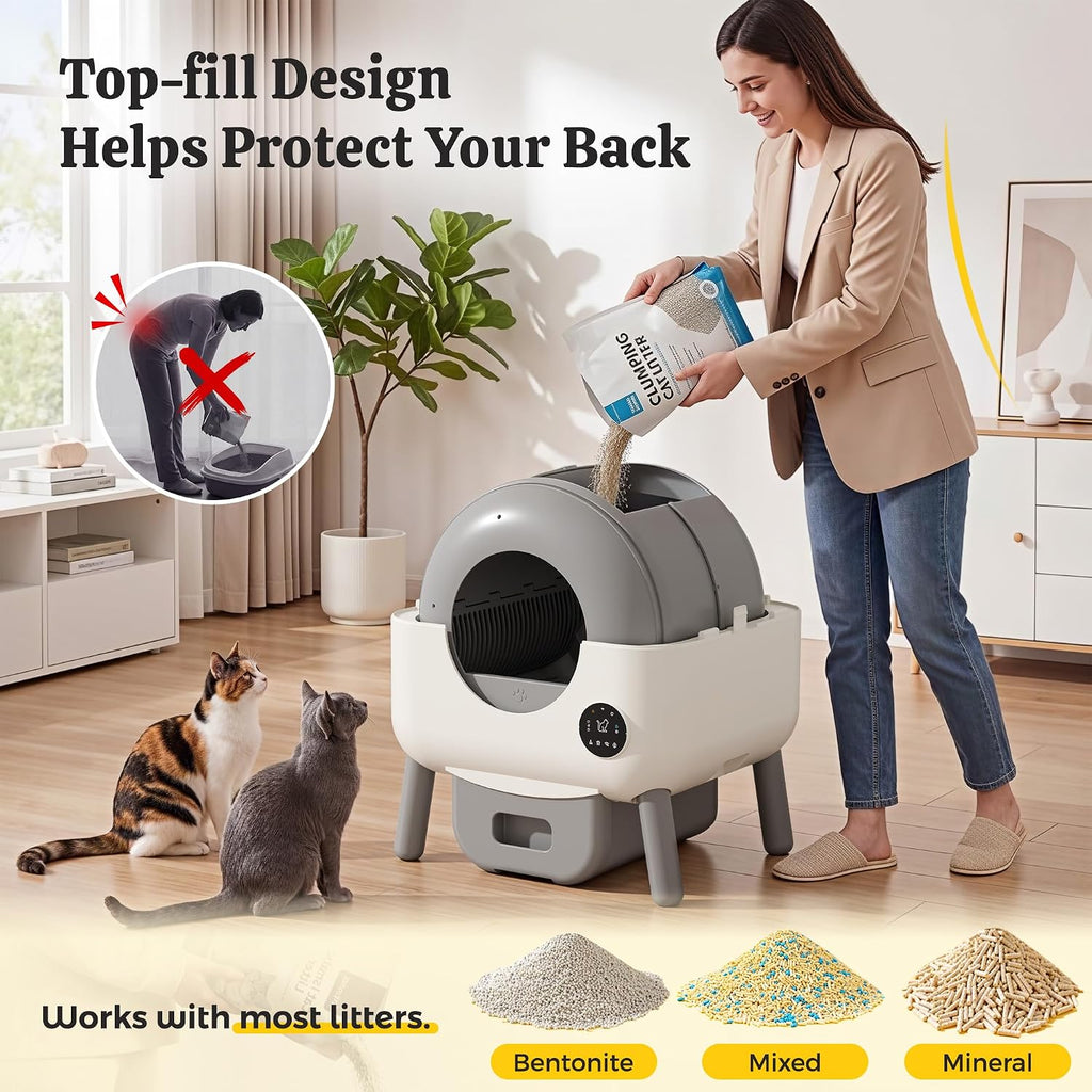 WARCAT Self-Cleaning Litter Box – APP Control, Sensors, Silver