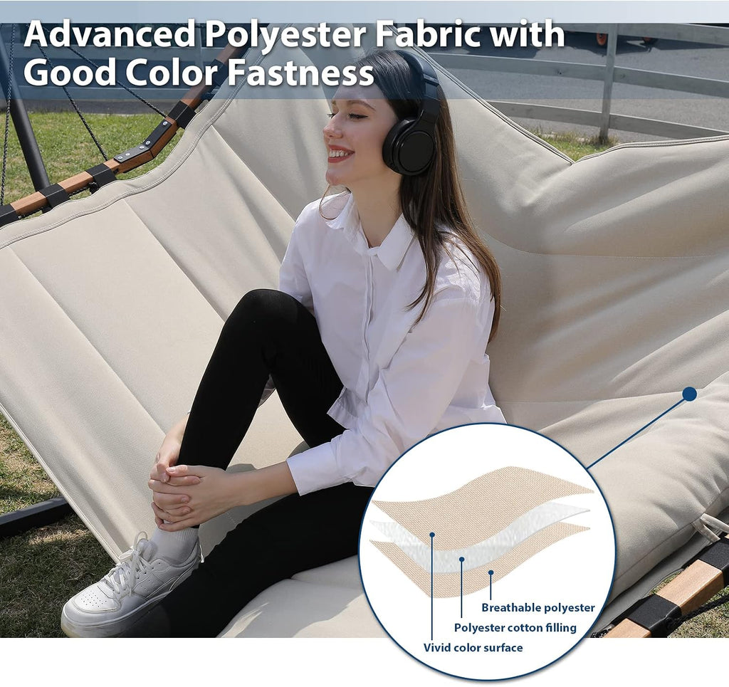 12FT 2 Person Hammock with Stand V-Shape Spreader Bar - Beige