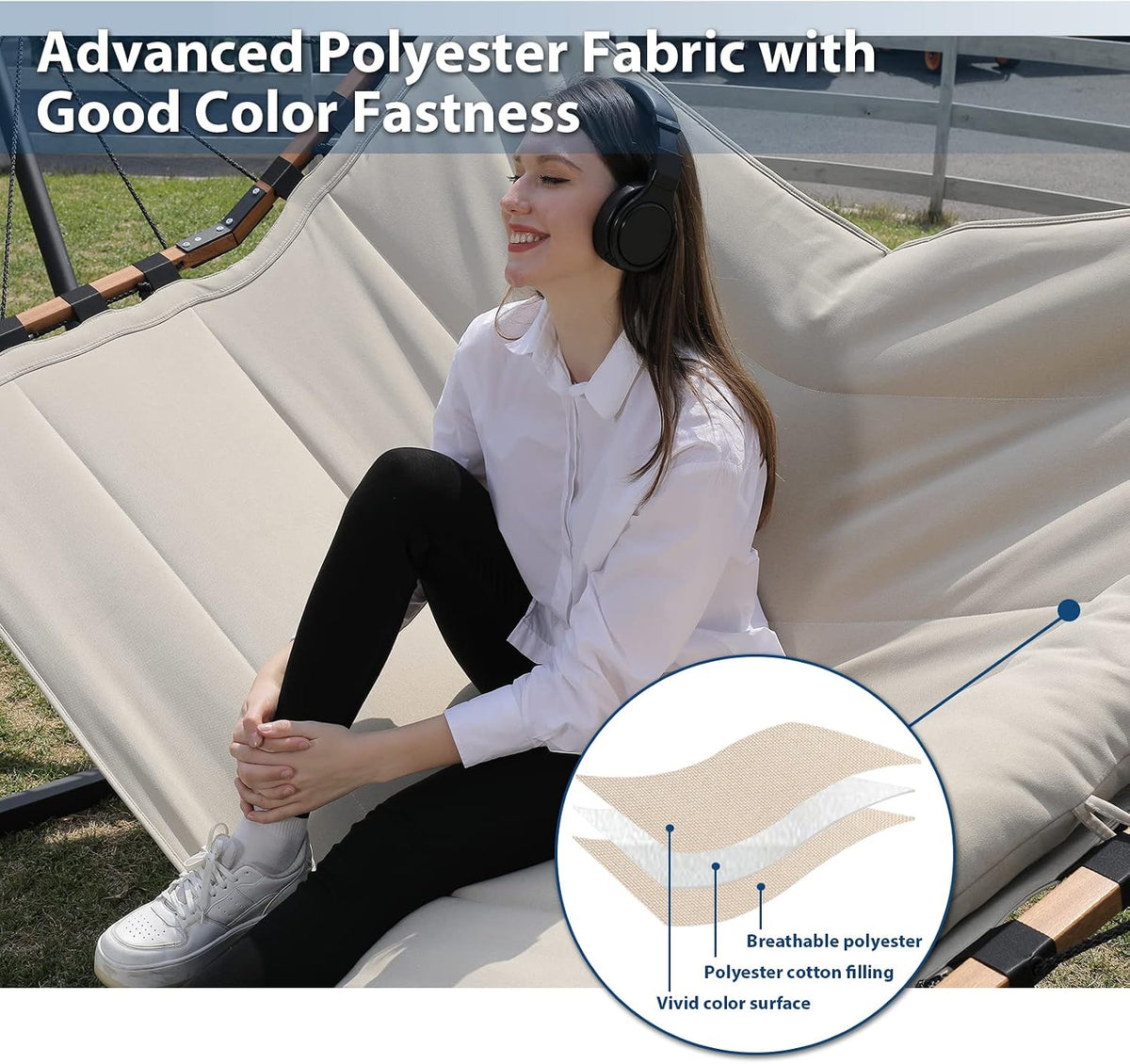 12FT 2 Person Hammock with Stand V-Shape Spreader Bar - Beige