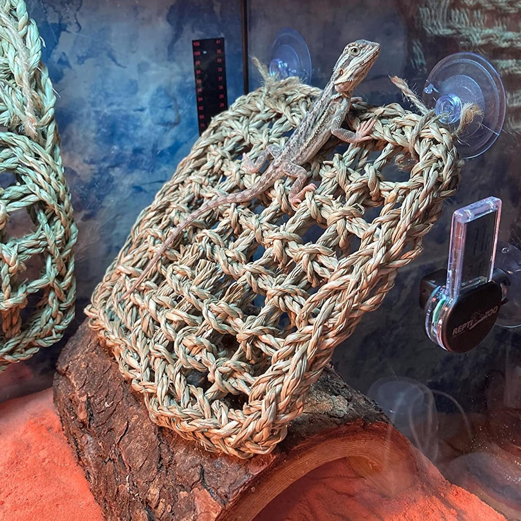 Seagrass Hammock for Bearded Dragon,4PCS Lizard Lounger,Natural Seagrass Gecko Hammocks with Hanging Plants Climbing Jungle Vines Flexible Leaves Habitat Decoration for Lizard Geckos Snakes