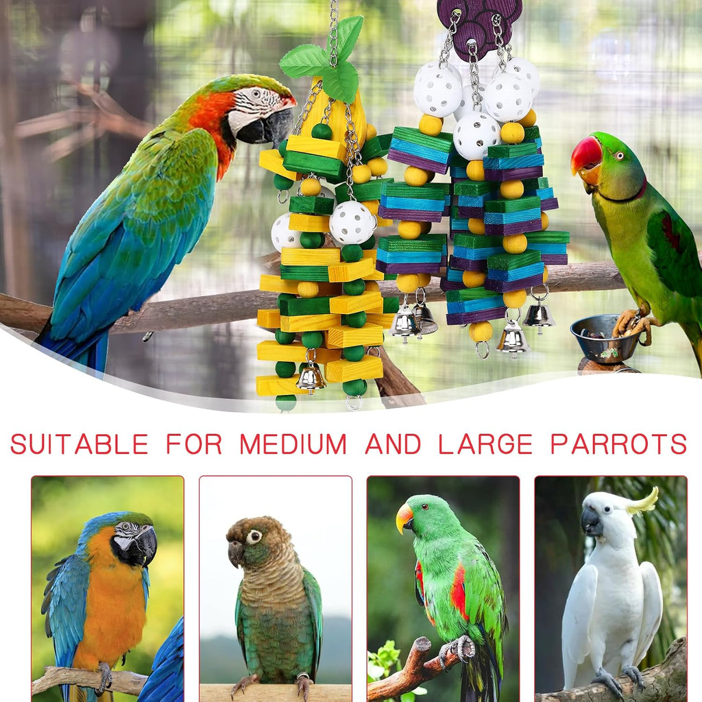 2-Pack Natural Wood Bird Toys for Parrots – Chew & Climb Toys for Medium to Large Parrots, Macaws, African Greys & Cockatoos – Durable Enrichment Toys for Beak Exercise & Mental Stimulation
