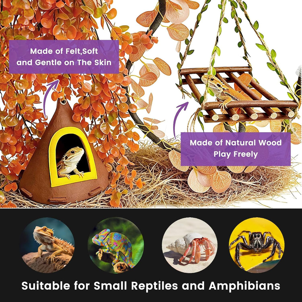 Daily Treasures Fall Reptile Terrarium Decoration,with Felt Hideout&Hammock