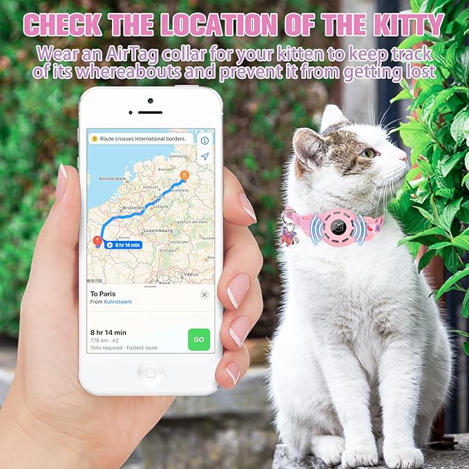 BINGPET AirTag Cat Collar with Bells, Upgraded Safety Elastic Cat Collar with - Image 3