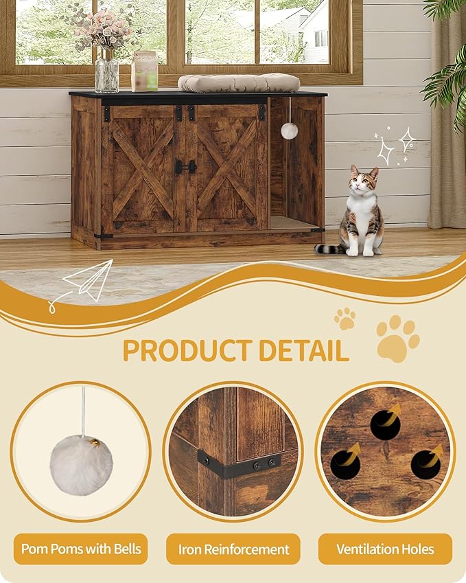 Cat Litter Box Enclosure, Hidden Litter Box Cabinet Furniture - Image 8