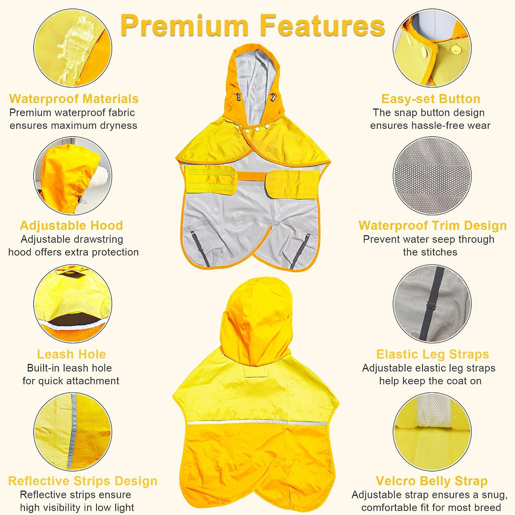 Dog Raincoat Jacket, Reflective Hood Poncho Slicker (M, Yellow)