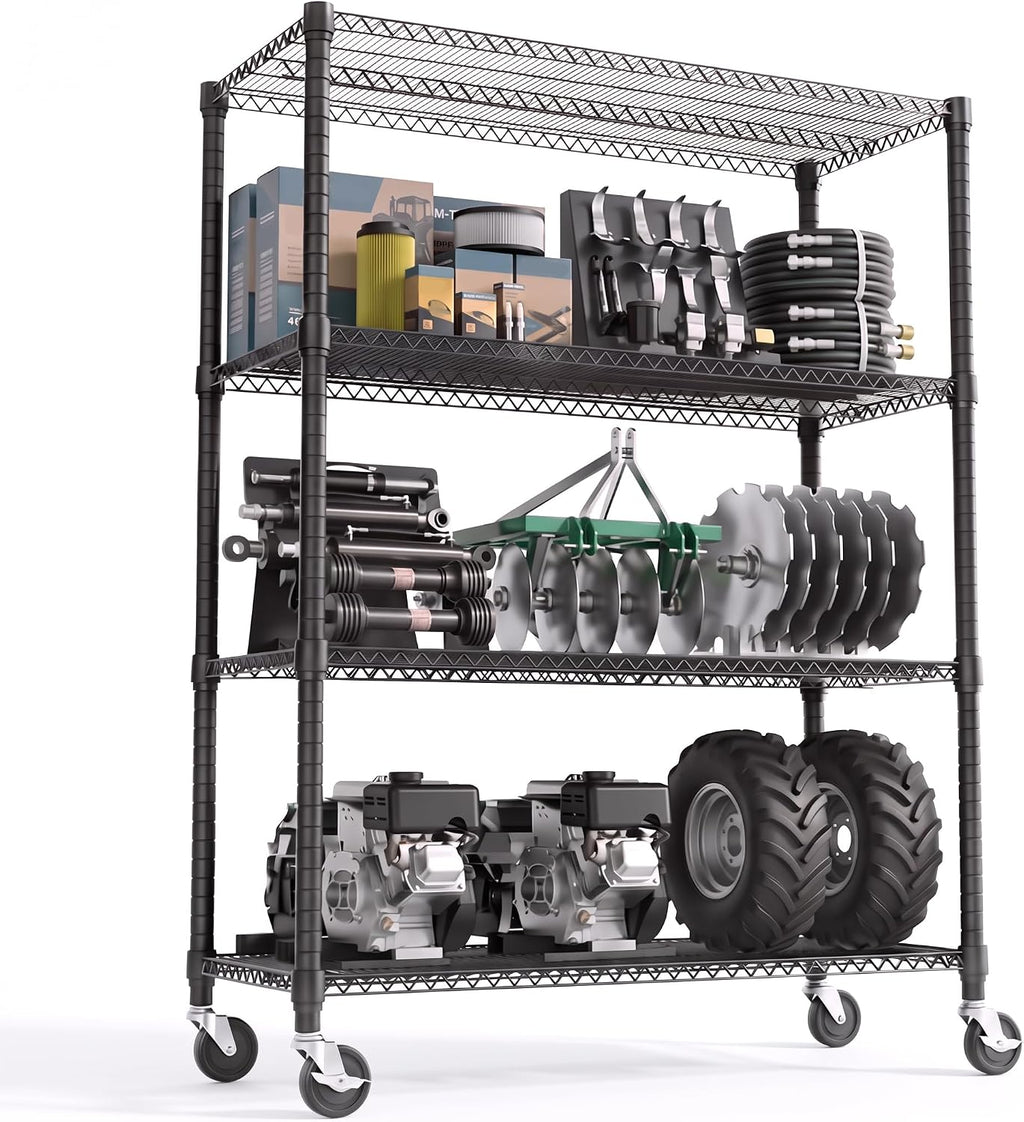 M MZG 2640LBS 53.1" W 4 Tiers Shelf Steel Storage Shelves Shelving Unit Steel Organizer Wire Rack for Home,Kitchen,Office,Garage Black 23.6" D x 53.1" W x 73.6" H
