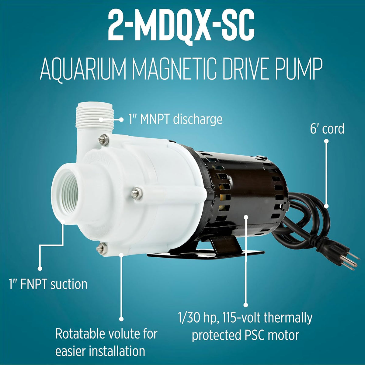 Little Giant 2-MDQX-SC 115V, 640 GPH Manual In-line Aquarium Pump