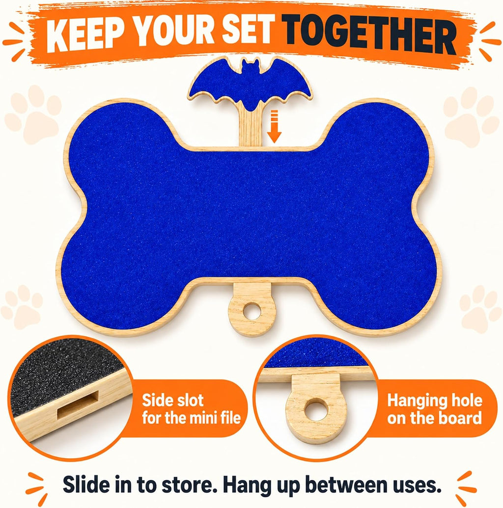 Halloween Dog Nail Scratch Board Set, Double-Sided Bone-Shaped Nail File with Bat-Shaped Mini Handheld File, Replacement Sandpaper, Dog Nail Filing Board,Nail Care for Front and Back Paws