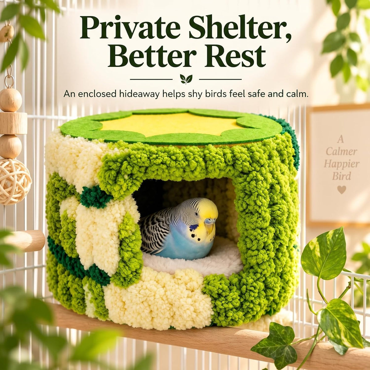 Soft Winter Plush Bird Nest for Cage with Support Frame and 2 Washable Pads
