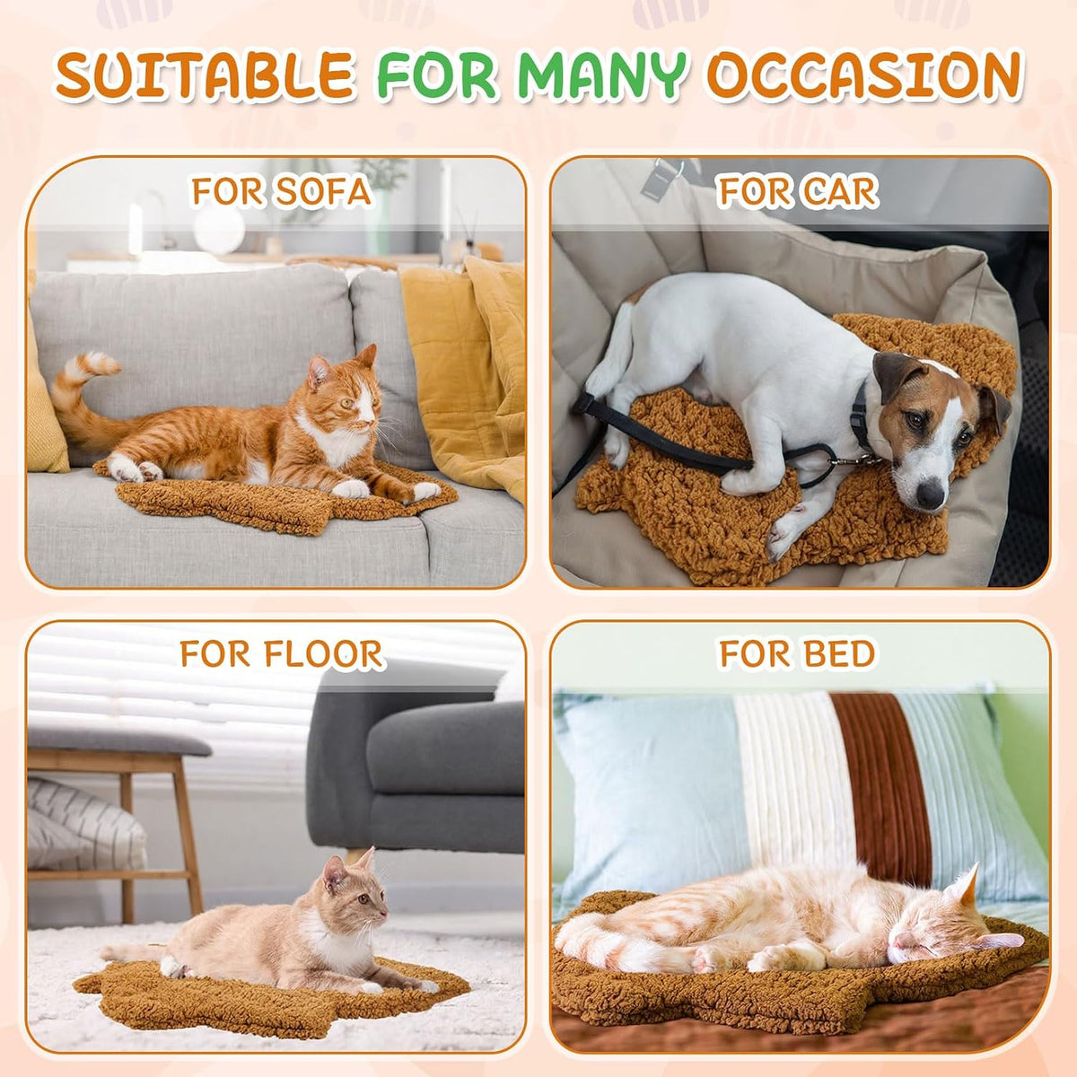 3Pack Self Warming Pet Bed Leaf Pad, Orange, Small-16 x20