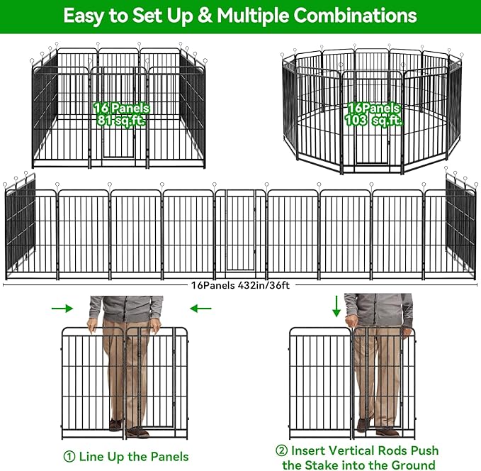 Heavy Duty Dog Playpen: 16 Steel Panels 47" Height, Square Steel Pipe - Image 8