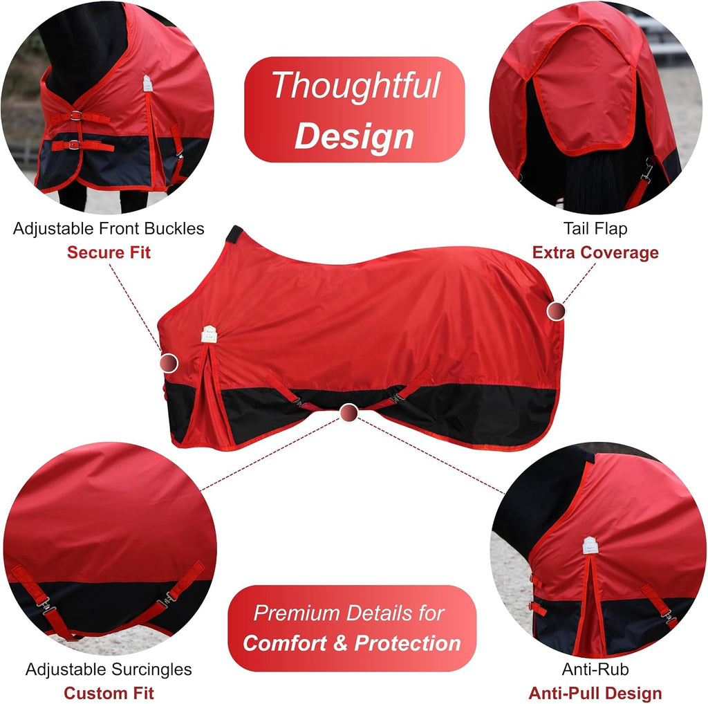 BARN & STABLE 420D Ripstop Lightweight Horse Turnout Sheet, No Fill, Water-Resistant & Breathable Horse Blanket for Spring and Mild Weather, with Anti-Rub Fleece Withers