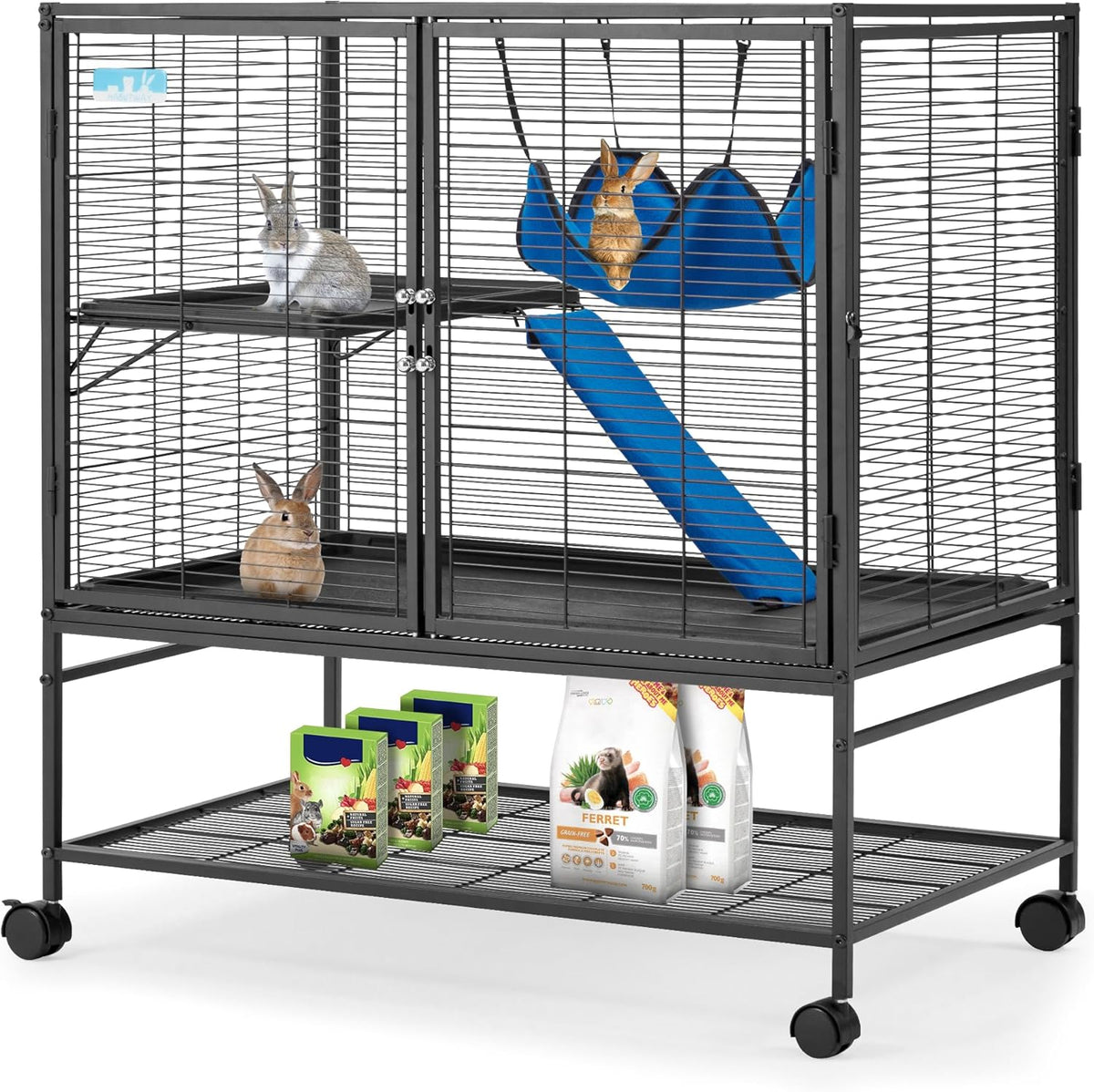 HABUTWAY 36.5''H Large Metal Rolling Ferrets Cage, 2-Tiers Small Animal Cages, Cage for Rats/Chinchillas, 0.5'' Bar Spacing for Ferret,Small Animal Cage w/Removable Ramp & Platform