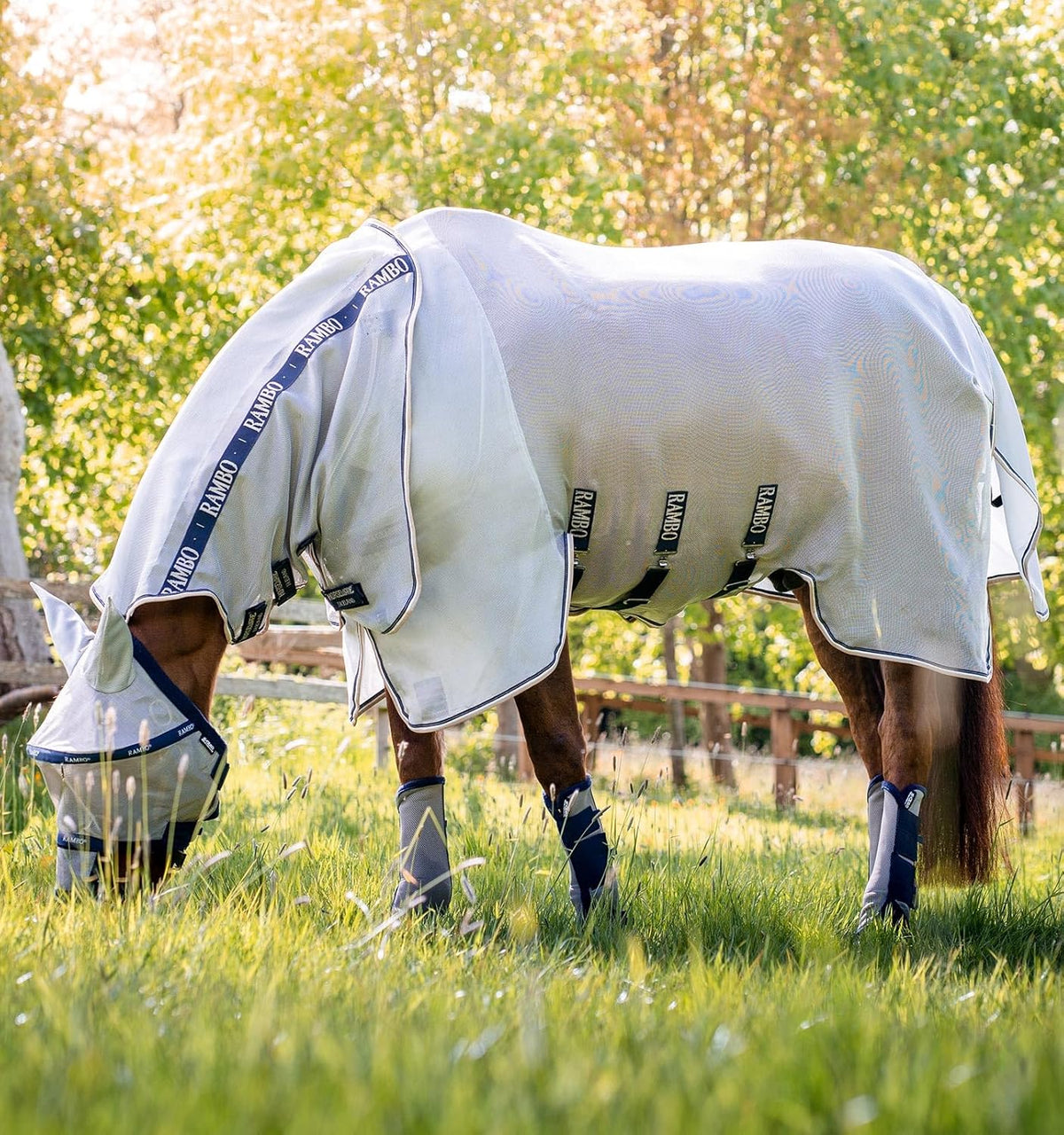 Horseware® Rambo® Protector Fly Sheet - Silver/Navy & White & Beige, 60 inches