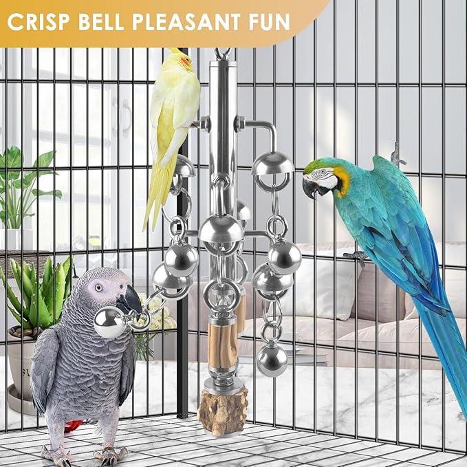 KATUMO Large Bird Toys, Natural Wooden and 304 Stainless Steel Bell Toy - Image 4