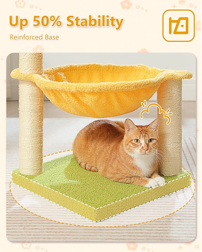 28" Flower Cat Tree Cute with Flower Top Perch, Large Hammock - Image 5