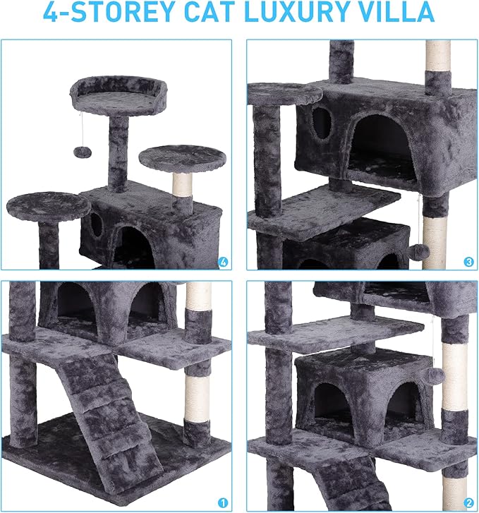 54-Inch Cat Tree for Large Cats, Sturdy Multi-Level Cat Tower - Image 2