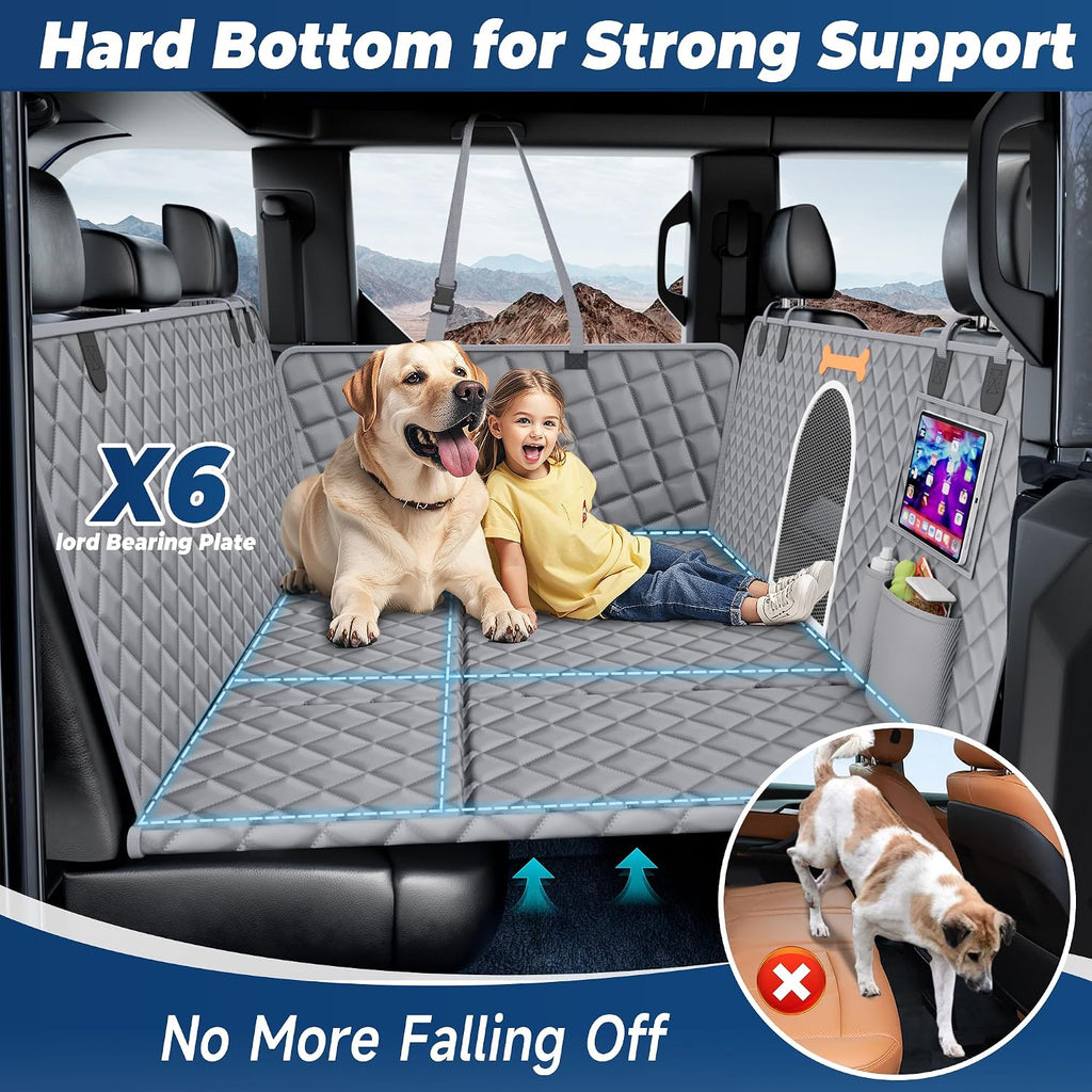Truck Dog Seat Cover Back Seat with Hard Bottom, 450lb Support Back Seat Extender for Crew Cab Trucks F150 RAM Silverado Tundra, Waterproof Pet Hammock for Dogs, Mesh Window & Storage Pockets
