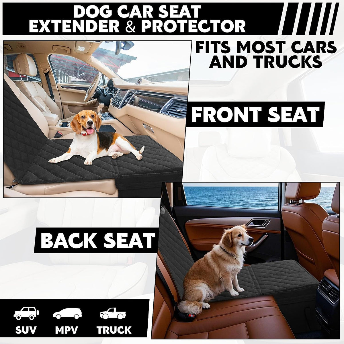 HOMBYS Back Seat Extender for Dogs,Dog Car Seat Cover with Storage Car Organizer,Dog Car Seat Extender with Storage for Front or Back Seat,Waterproof Scratch Proof Cover for Cars Trucks and SUVs,Large