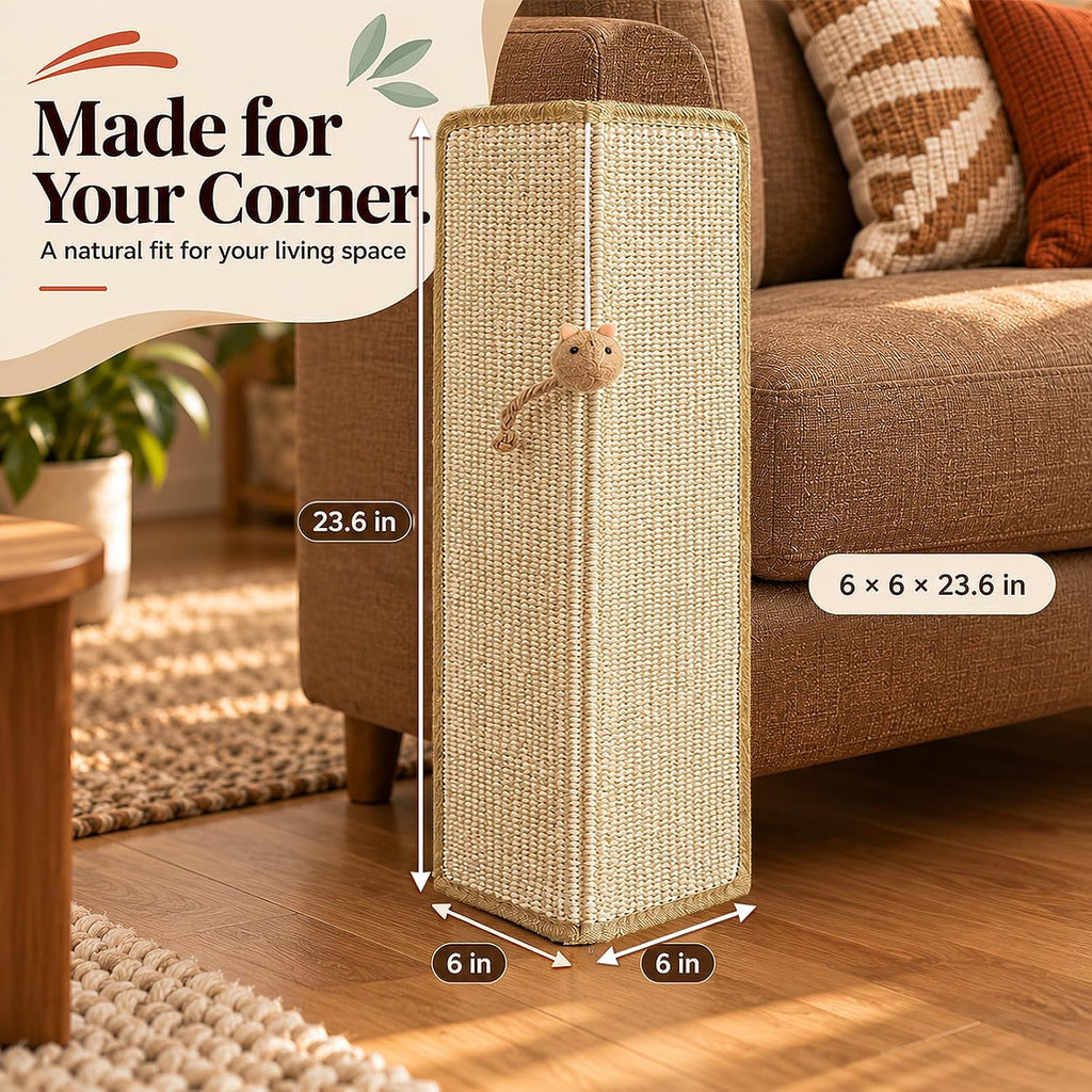 Couch Corner Cat Scratcher, 23.6" Sisal Cat Scratching Post with Toy