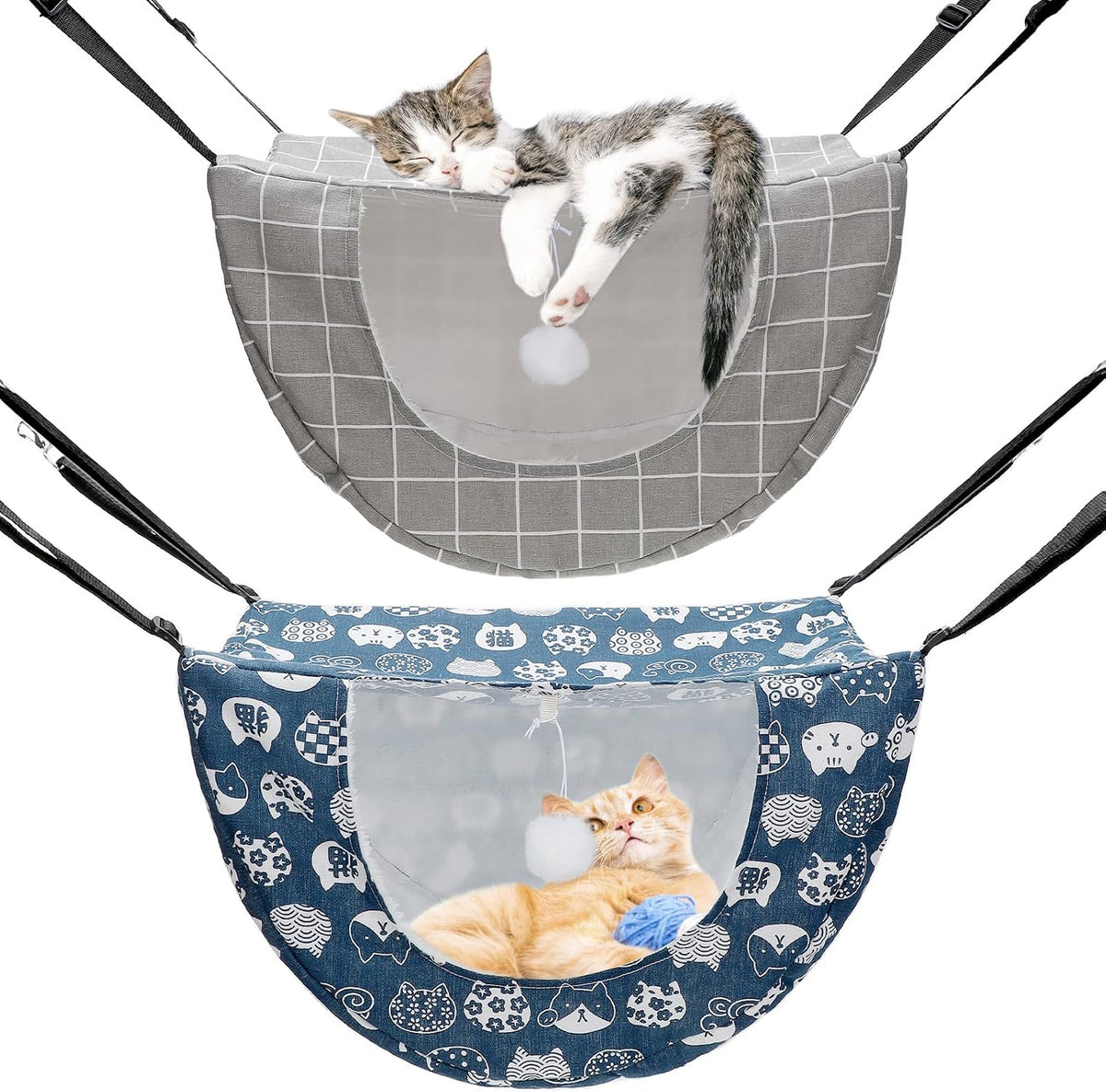 Unittype 2 Pieces Cat Cage Hammock Hanging Pet Bed, 2 Styles, Plaid