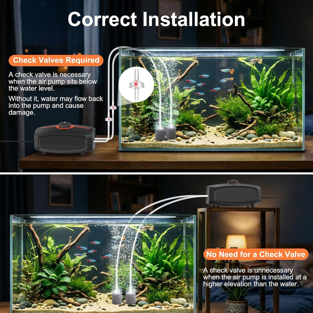 hygger Ultra Quiet Aquarium Air Pump, 2W Fish Tank Air Pump with Accessories, Powerful Oxygen Aerator Pump with Air Stone,Check Valve, Air Tube, Aquarium Bubbler for 1-20 Gallon Fish Tank, Hydroponic