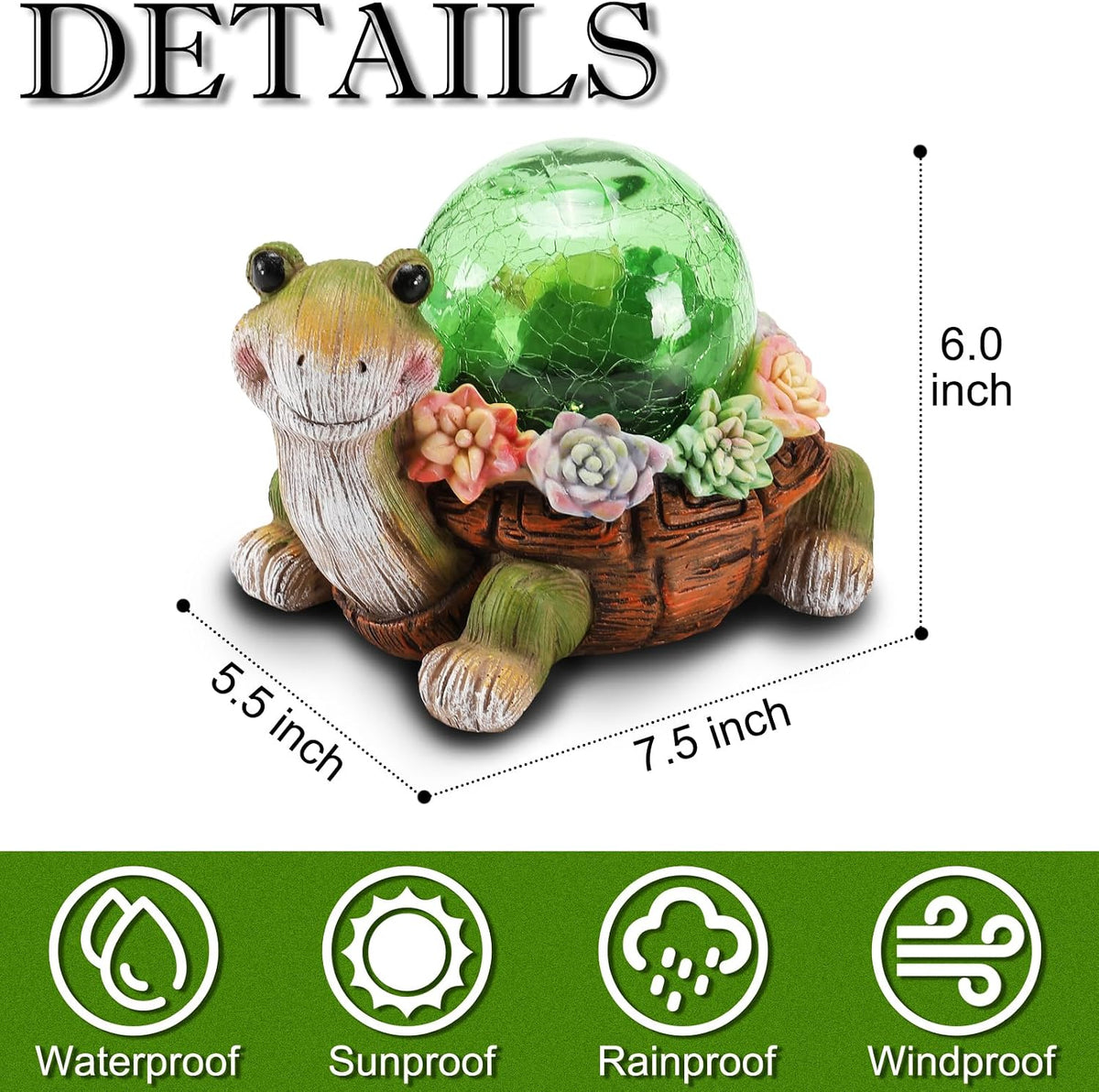 Solar Turtle Garden Statue Lights for Outdoor Decor with Succulent and LED Lighting - Lawn Decoration Resin Tortoise Figurine for Patio Yard Balcony Ornament - Valentine Day Gifts for Mom Grandma